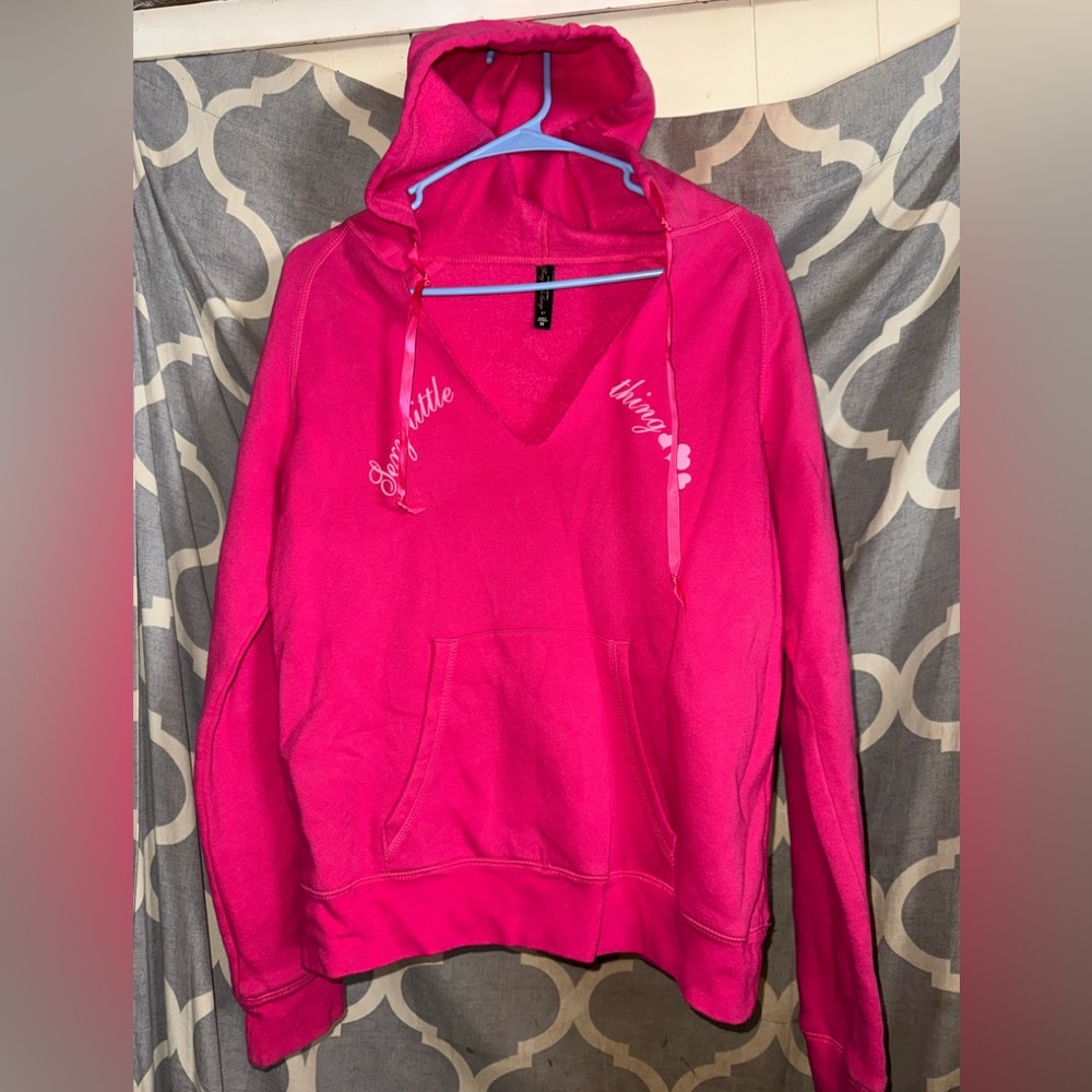 Vintage Victoria's Secret Bright Pink Hoodie pretty little thin medium sequins
